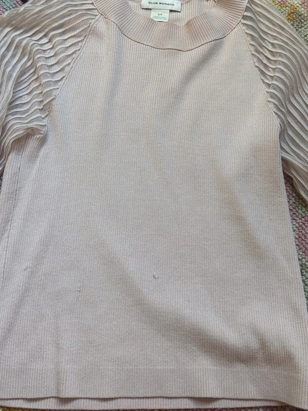 Club Monaco Pale Pink Textured Sleeve Knit Pullover